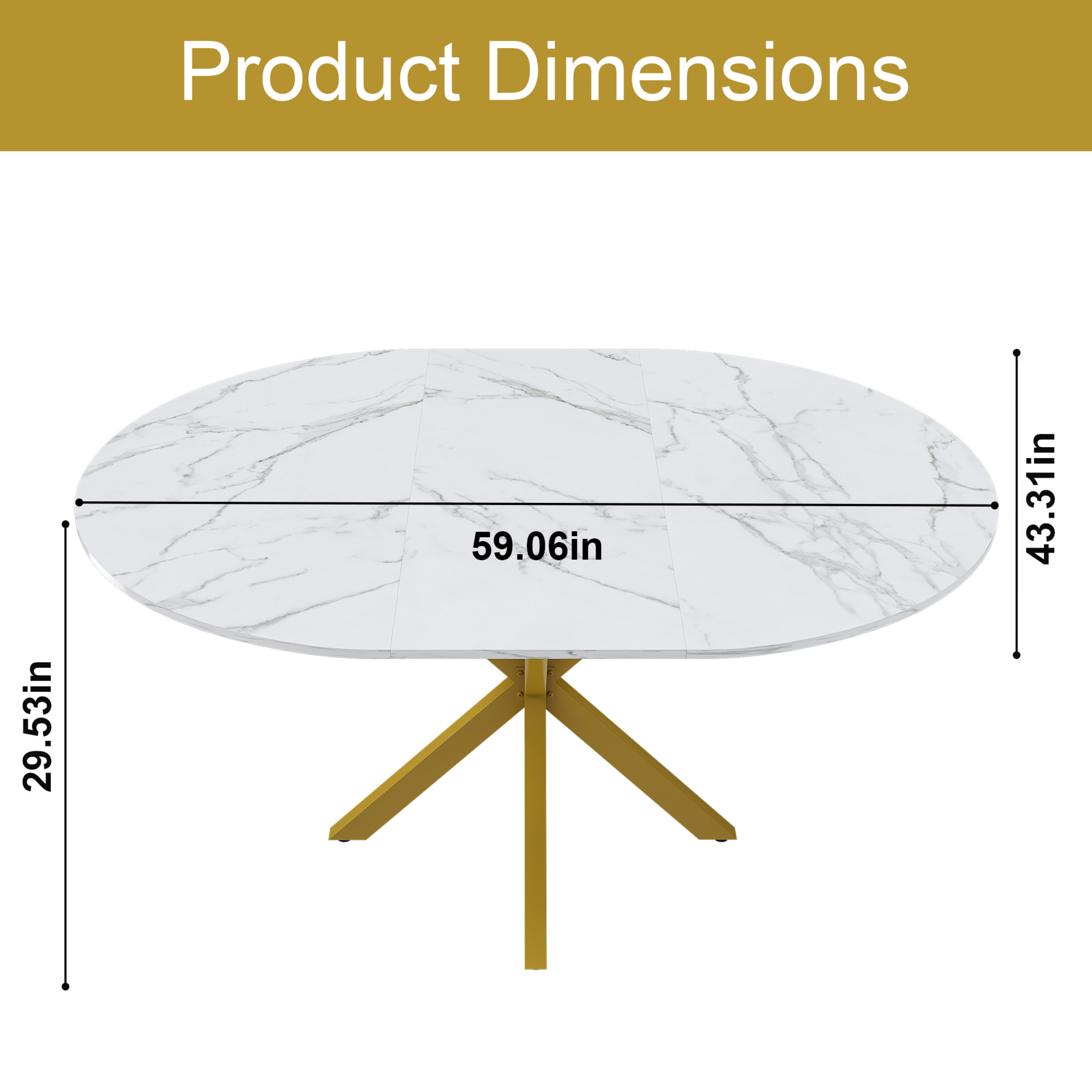Noble House Modern 59" Round Extendable Dining Table with Marble Top, Steel X-Base, 4-6 Person, White