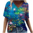 thumbnail image 2 of Puntoco Tallas grandes Mujer Manga corta Impreso Cuello en V Tops Camiseta Blusa Puntoco Puntoco-4047, 2 of 4