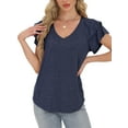 thumbnail image 4 of Sexy Dance Womens Summer Tops Ruffle Short Sleeve V Neck T-Shirts Casual Loose Fit Blouse Dressy Tops, 4 of 6