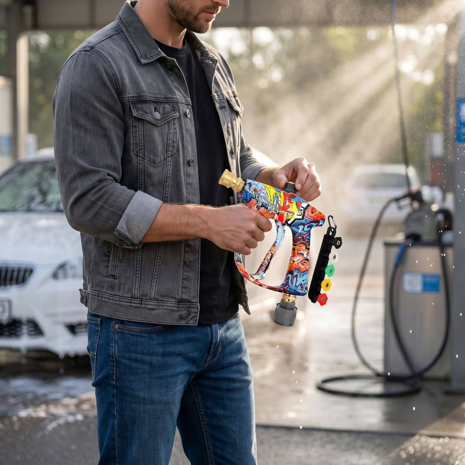 Graffiti Foam Cannon Pro: 6.69" Quick-Connect Adjustable Snow Foam Spray Gun with 5-Nozzle Kit for High-Pressure Car Wash A