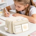 thumbnail image 3 of Big Capacity Pencil Case with 3 Compartments, Large Pencil Pouch Pen Bag Organizer for Office Essentials,Beige, 3 of 7