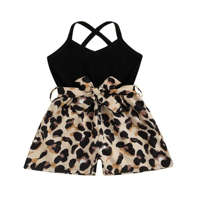 Barboteuse Sans Manches Dos Nu pour Filles, Combinaison Léopard, Pantalon Évasé Jaune 2-3 Ans