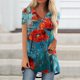 thumbnail image 2 of Camiseta de manga corta para mujer, informal, con cuello en V, flor, pintura suelta, blusa superior Pompotops hkajfhjk469767, 2 of 5