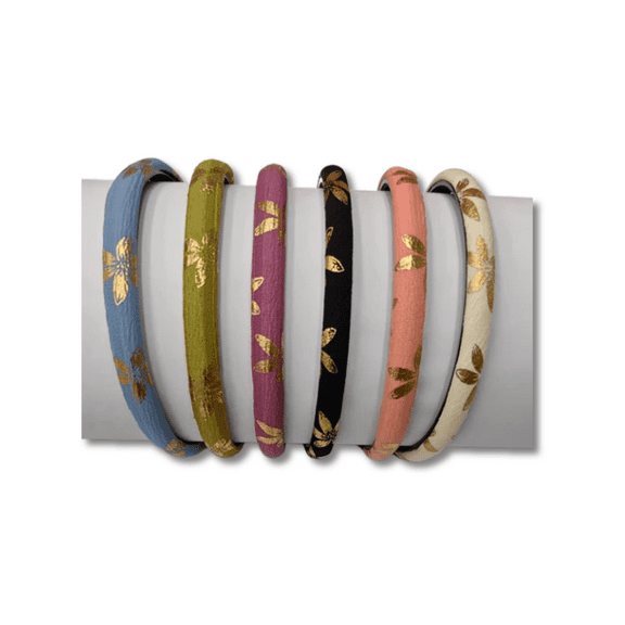 Floral Print Fabric Headbands for Girls – 6-Piece Gold Foil Design Hairband Set in Assorted Colors