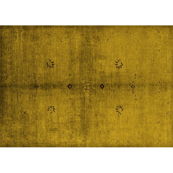 Ahgly Company Machine Washable Indoor Rectangle Oriental Yellow Industrial Area Rugs, 7' x 9'