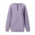 thumbnail image 3 of Oversized Sweatshirt Pullover for Women Trendy Crewneck Casual Baggy Sweater with Poket Long Sleeve Tops Solid Color (L, Purple|1/4 Zip), 3 of 4