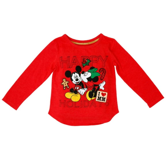 Disney Infant & Toddler Girls Mickey & Minnie Mouse Christmas Holiday Tee Shirt
