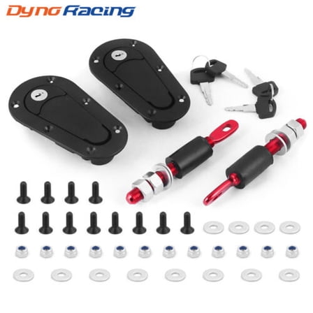 Universal Racing Red Flush Mount Quick Release Hood Latch Pin Key Locking Kit