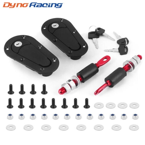 Universal Racing Red Flush Mount Quick Release Hood Latch Pin Key Locking Kit