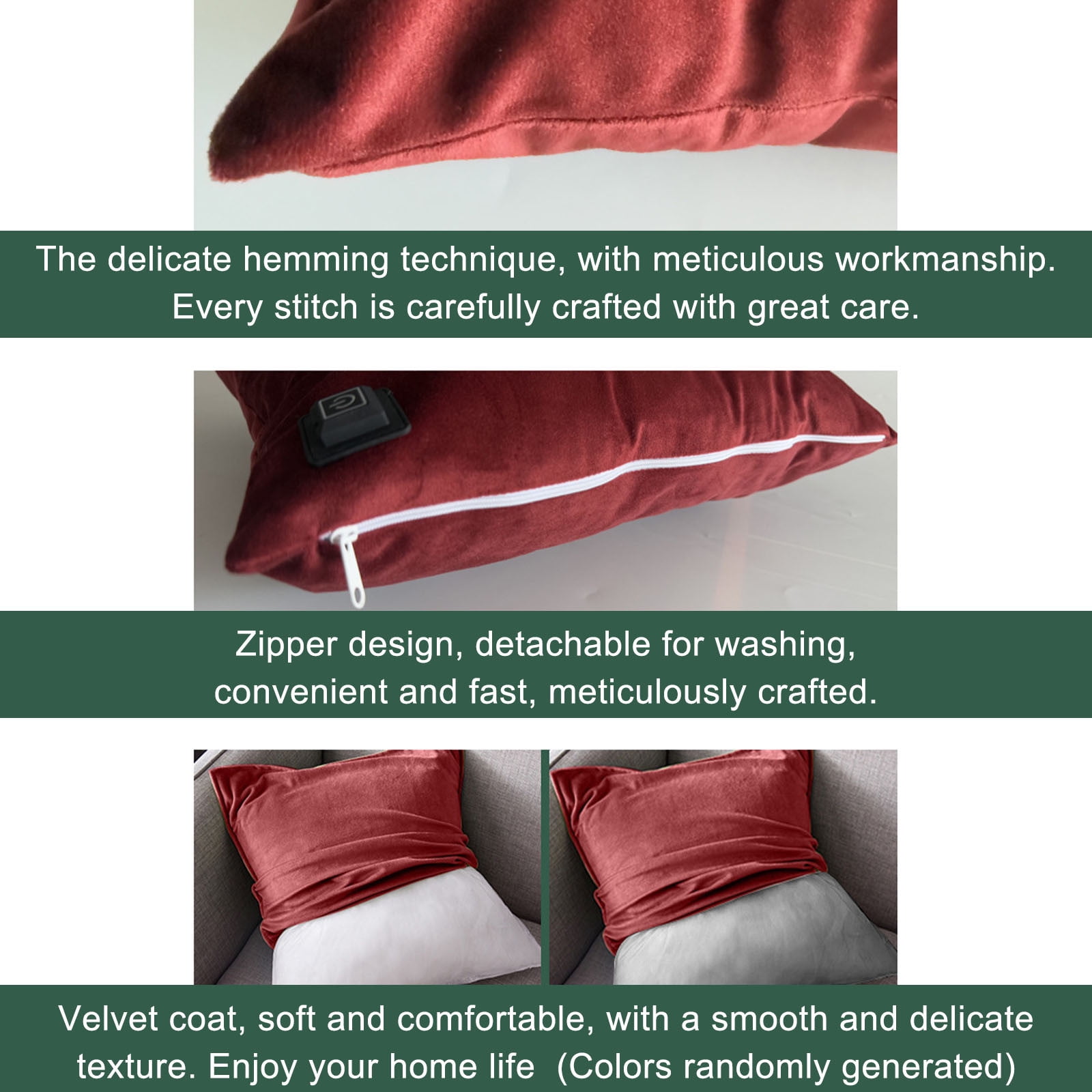 Heated Pillow for Lumbar Support 3 Heat Settings Rechargeable Warm Heating Pad Pillow Battery Operated USB for Period Cramp Abdomen Neck Back Pain Relief Sleeping, red