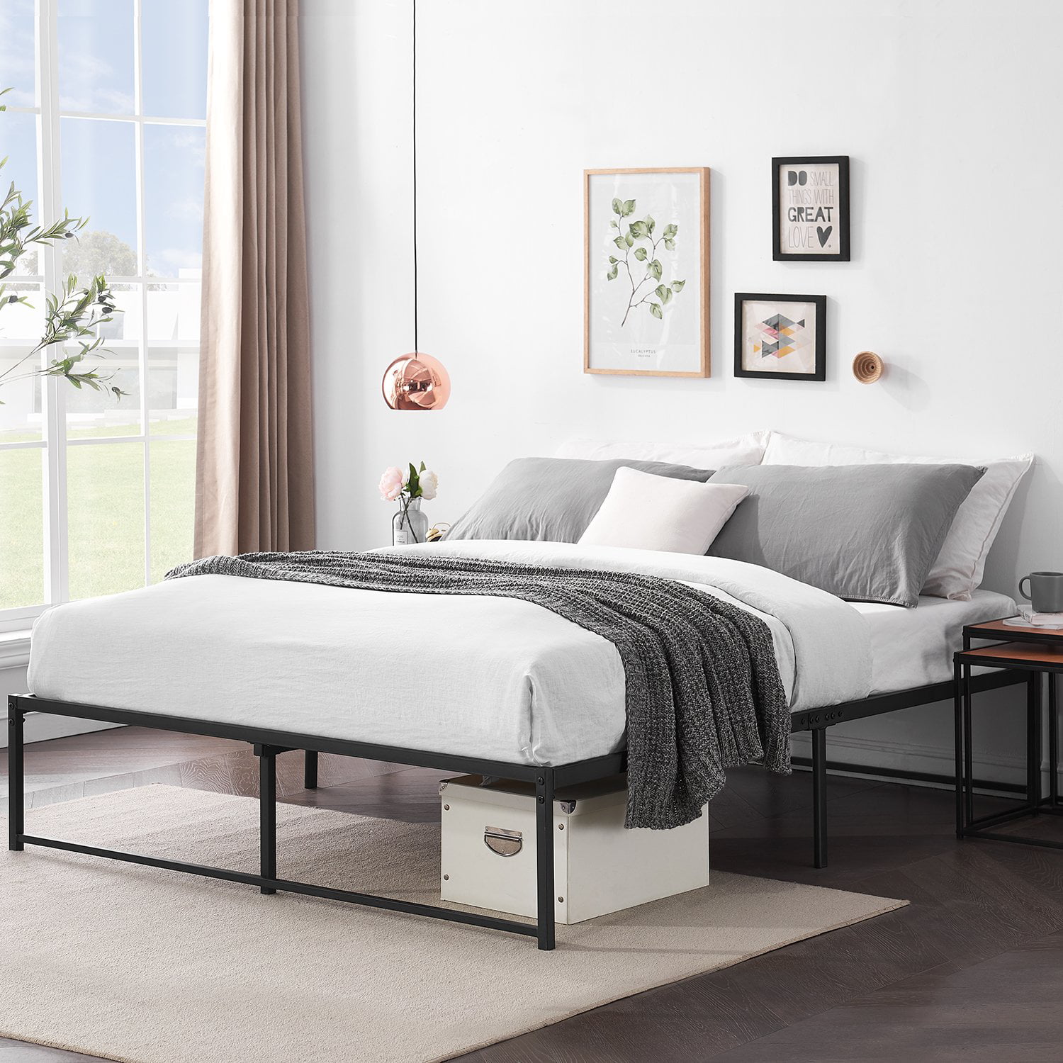 Metal Platform Bed Frame Full Size With, Wood Bed Frame No Headboard