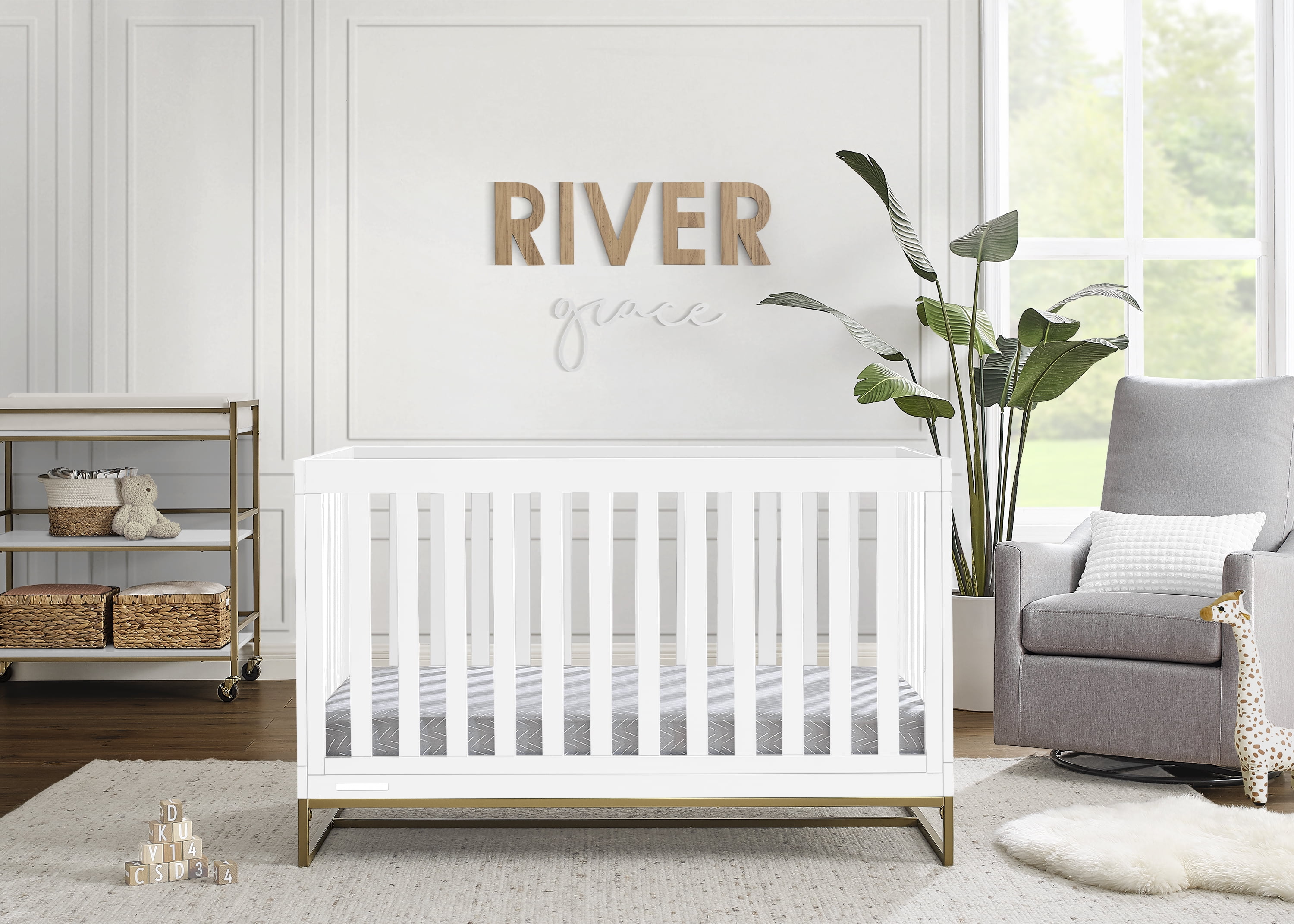 Delta Children Jade 4-in-1 Convertible Baby Crib - Greenguard Gold Certified, Bianca White/Bronze