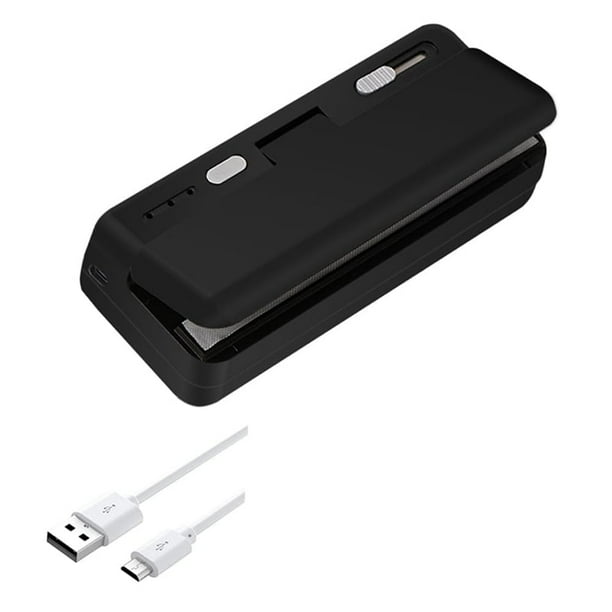 Mini sellador de bolsas, cargador USB, sellador térmico de bolsas de papas fritas, tapadora, resellador de bolsas de plástico para refrigerios, sellador térmico y cortador negro