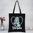 thumbnail image 1 of Karol G Bichota-Bolso de mano de lona con dibujos animados, bolsa de mano de tela reutilizable, bolso de hombro, para cantante de música, Bonito, color negro, 1 of 5