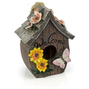 Dawhud Direct 4" x 5.5" Butterfly and Flowers Welcome Decorative Hand-Painted Bird House