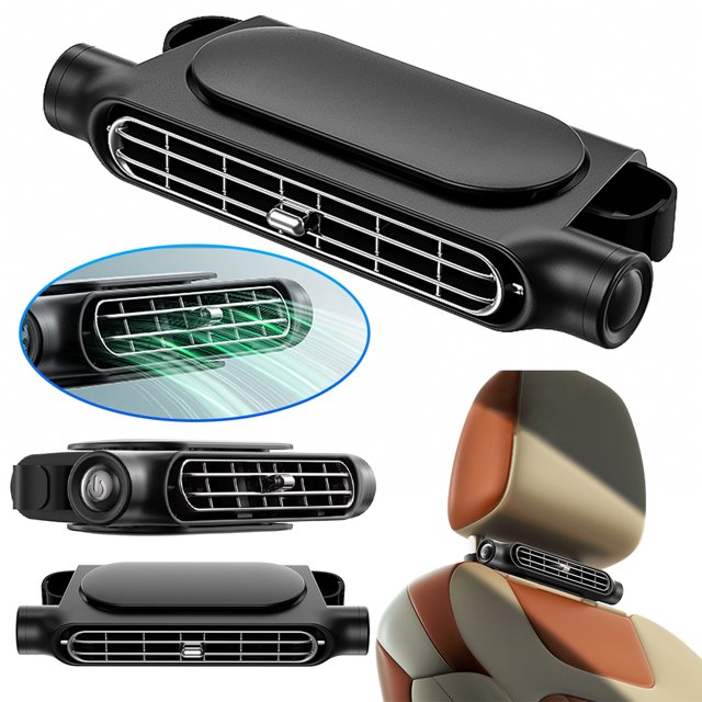 Ventilador Creativo para Asiento Trasero Coche Cable USB Almohada Trasera 3 Velocidades Ventilador Asiento Sin Aspas (negro) Novedad 2024
