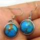 thumbnail image 4 of Pendientes colgantes ovalados Vintage de piedras naturales Yinane Retro Azul Turquesa, 4 of 8