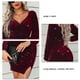 thumbnail image 4 of Vestido de terciopelo con cuello en V cruzado,Vestido de cóctel con purpurina de terciopelo con cuello en V cruzado para mujer Vestido de terciopelo de manga larga con cuello en V Ultra Responsivo, 4 of 5