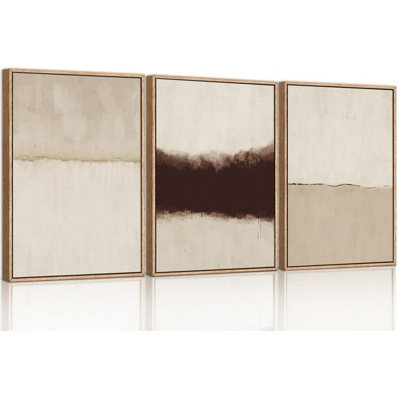 Large Abstract Framed Canvas Wall Art Set, Modern Neutral Wall Decor, Minimalist Textured Wall Painting, Beige Black Art Print for Living Room, Bedroom, Dining Room, Office, Bathroom -16"x24"x3