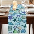thumbnail image 3 of Teal Conch Coastal 108 Inch Table Runner, Summer Beach Shell Starfish Ocean Farmhouse Dresser Scarf Cotton & Linen Tablerunner for Dining/Kitchen Island/Holiday Party Décor 13" x 108", 3 of 9