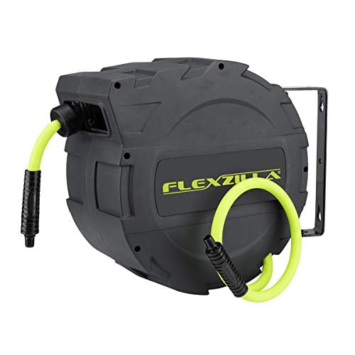 Flexzilla Retractable Enclosed Plastic Air Hose Reel, 3/8 in. x 30 ft,  Heavy Duty, Lightweight, Hybrid, ZillaGreen - L8232FZ 