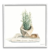 Stupell Industries Modest Herb Planter Book Painting White Framed Art Print Wall Art, Design by Danhui Nai