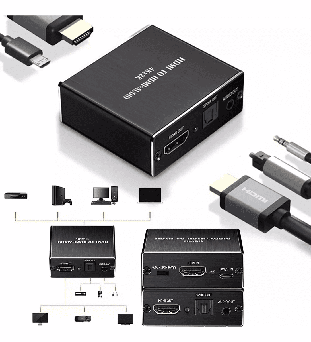 Hdmi Extractor De Audio Divisor Óptico Spdif Coaxial