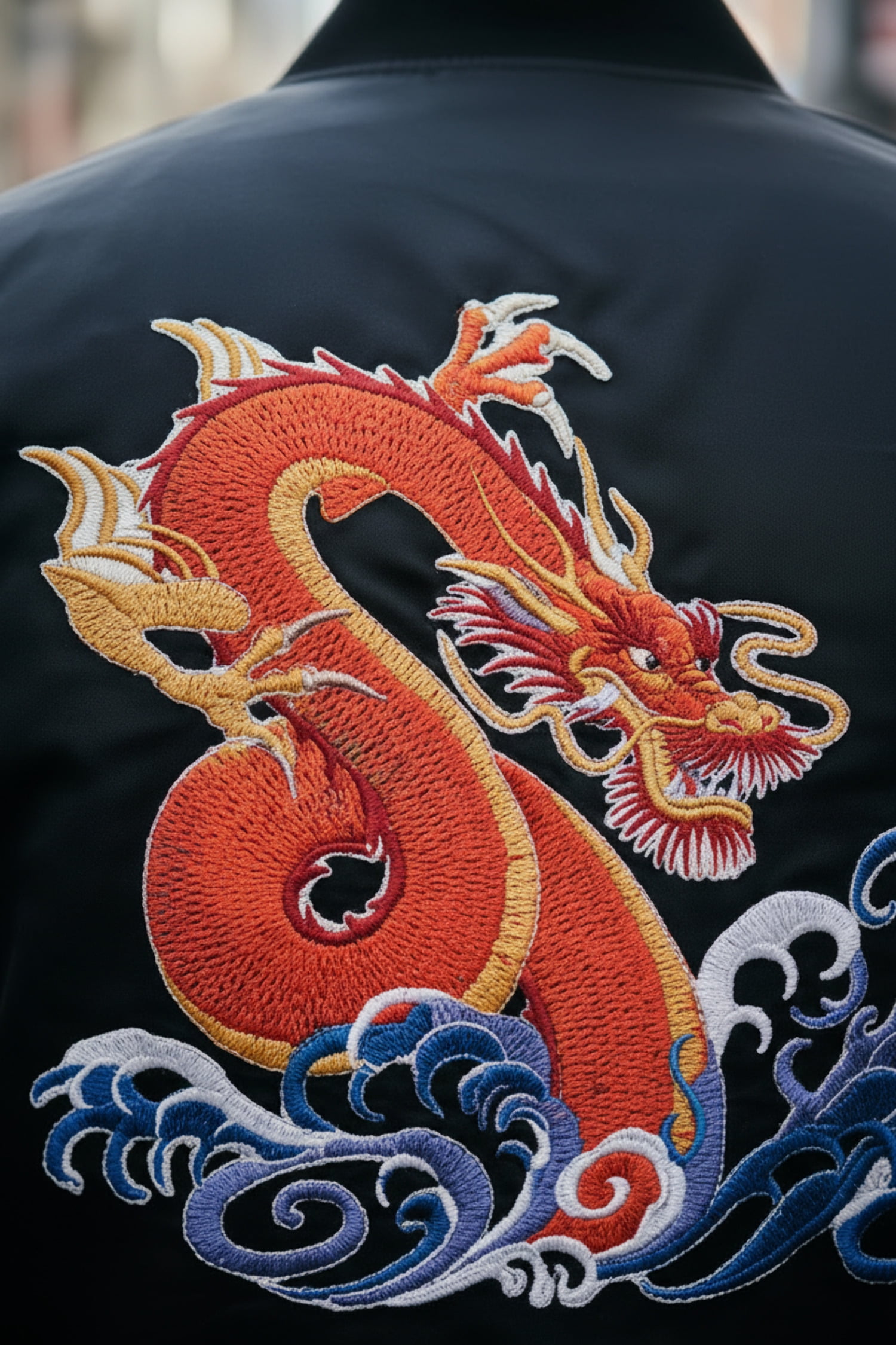 Whirling Waves - Dragon Embroidery Iron On/Sew Patch [6.9" X 8.2"]