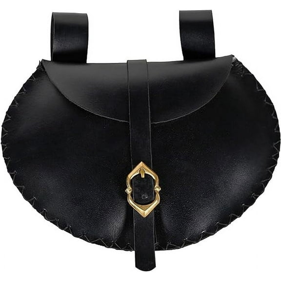 Mythrojan Medieval Leather Pouch LARP Party Cosplay Festival Belt Bag Renaissance Costume Accessory Waist Bag for Men and Women - Black