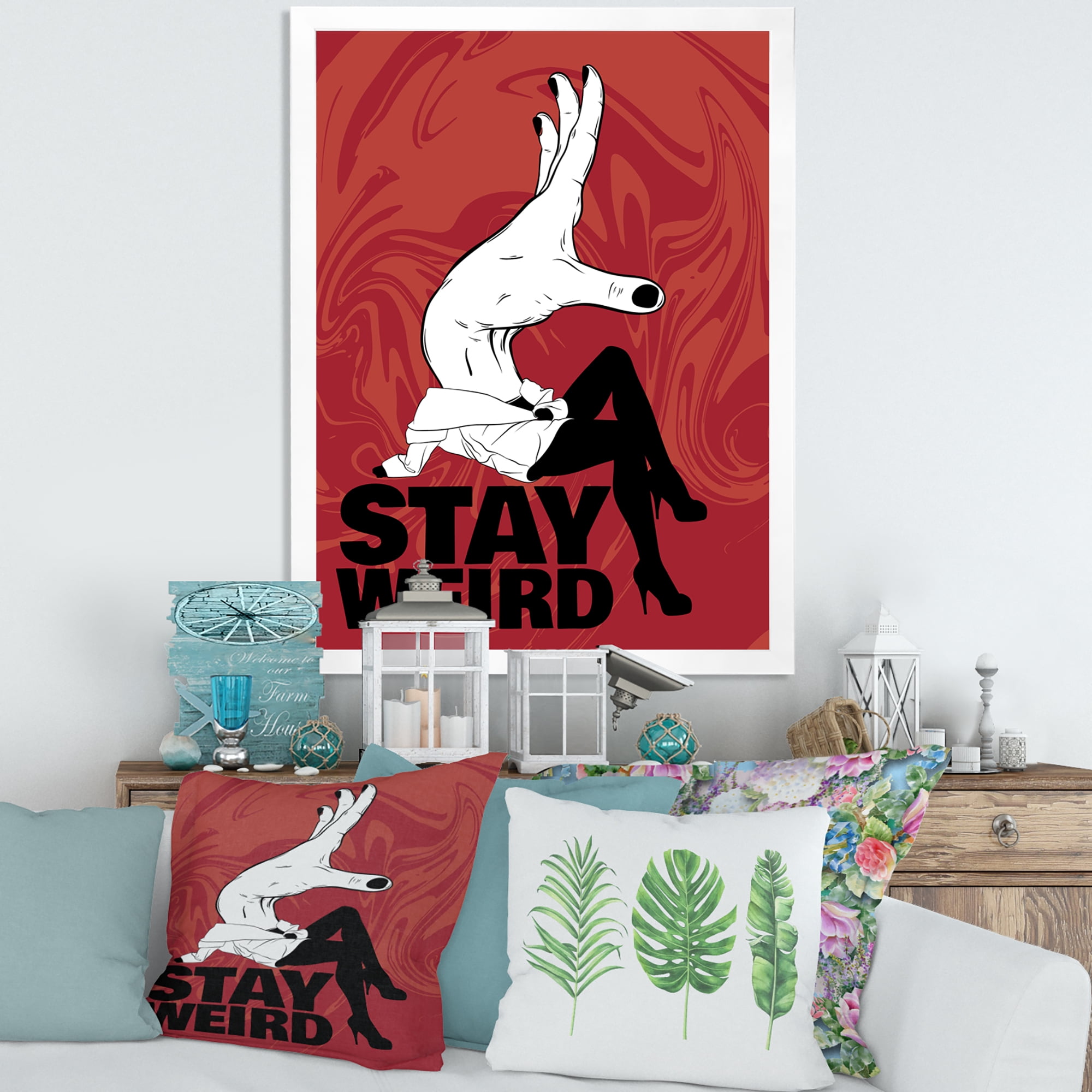 Designart 'Stay Weird Hand Sign' Vintage Framed Art Print