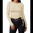 thumbnail image 3 of Camisa Corta de Cuello Redondo, Larga y Cordón Lateral para Mujer, Ajustada, Acanalada Albaricoque M, 3 of 7