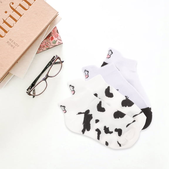 4 Pairs Novelty Low Cut Socks Cow Cartoon Ankle Socks Funny Adorable Socks