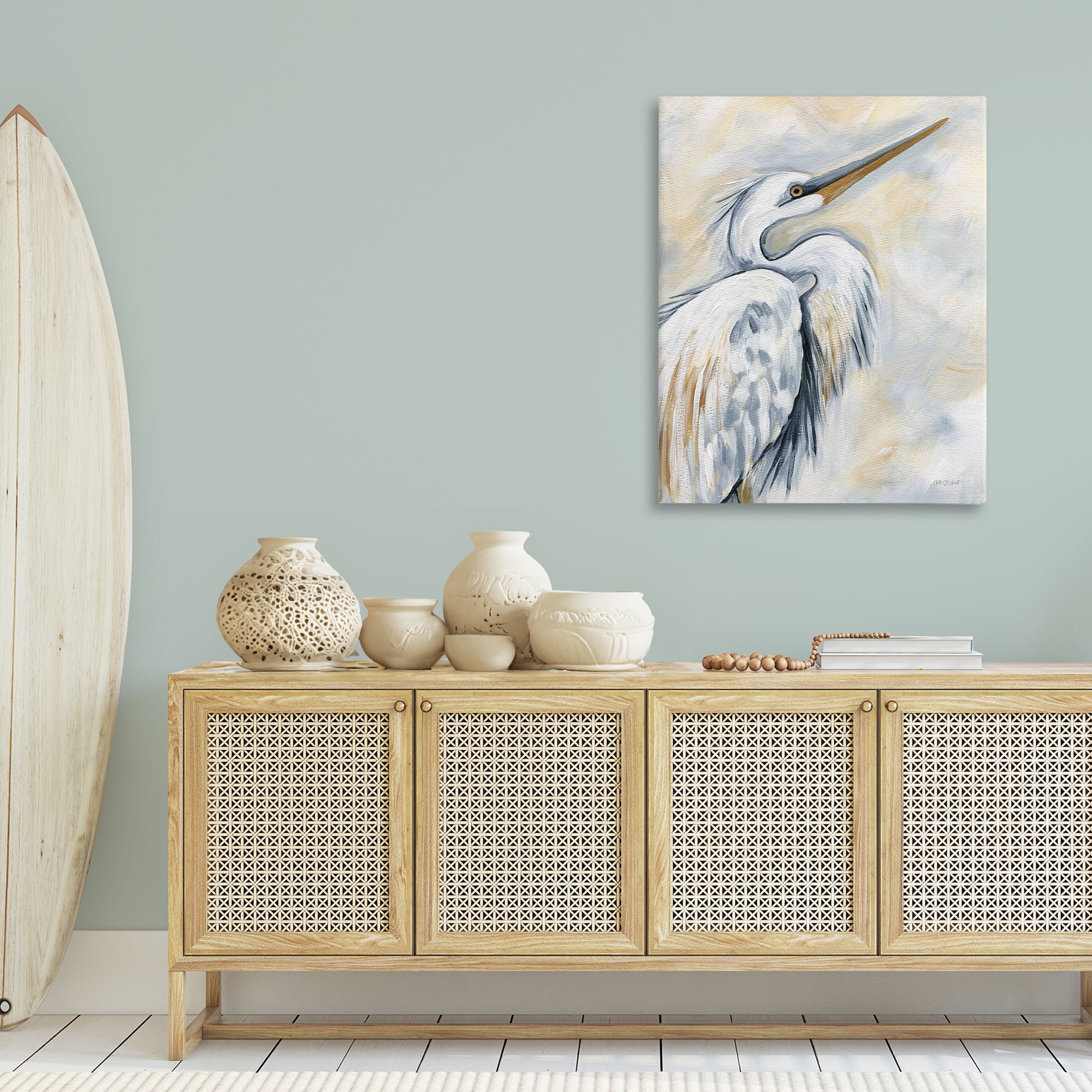 Stupell Industries Muted White Egret Animals & Insects Painting Gallery Wrapped Canvas Art Print Wall Art, 30 x 40