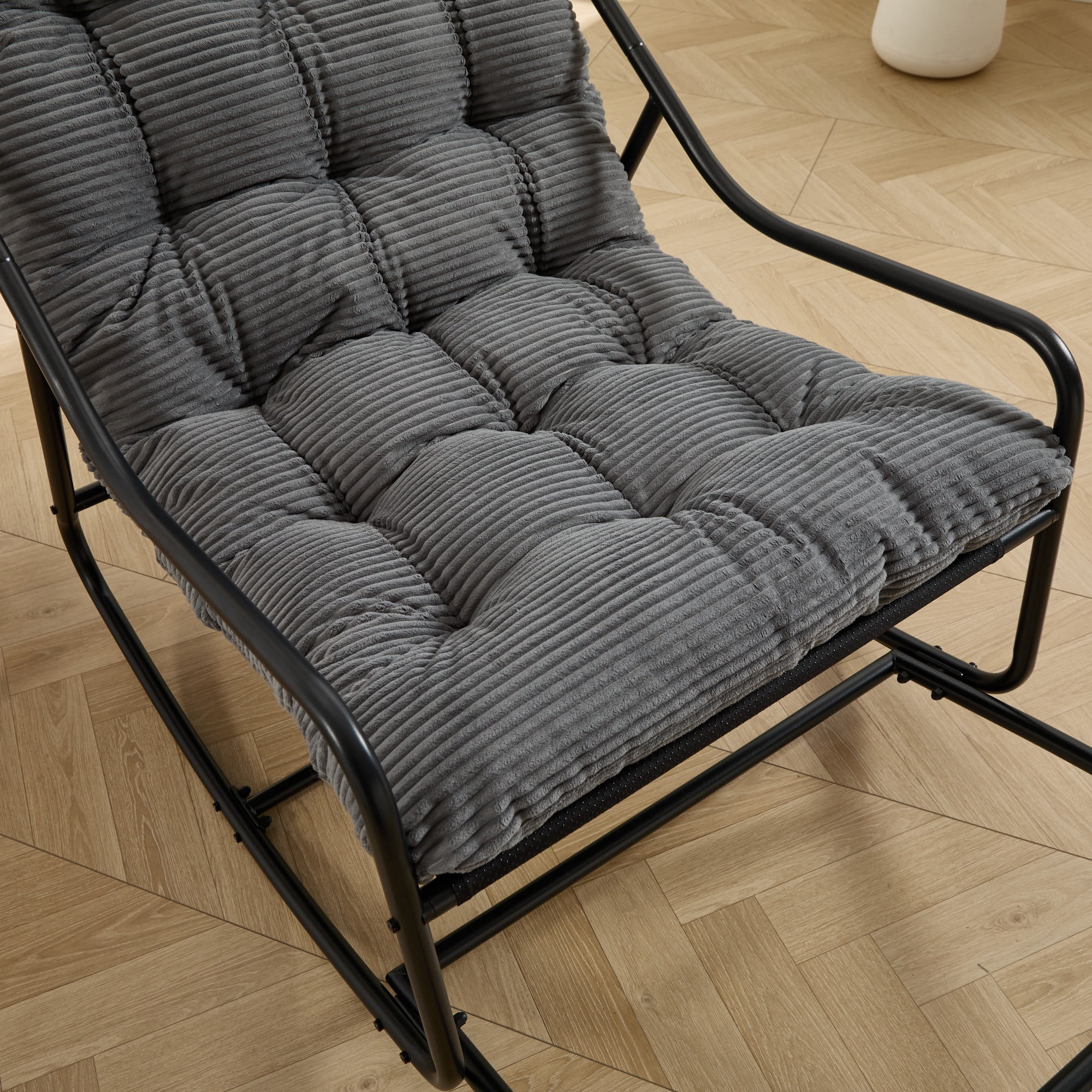 Leumius Outdoor Rocking Chair, Comfy Cushion with Soft Thick Cushion for Living Room Bedroom Reading Room Gray