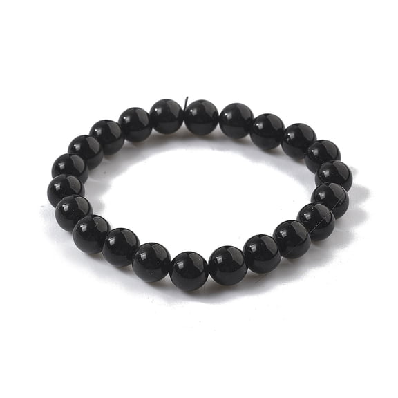 Obsidian Gemstone Round Beaded Smooth Adjustable Stretch Bracelet Black White Blue T124
