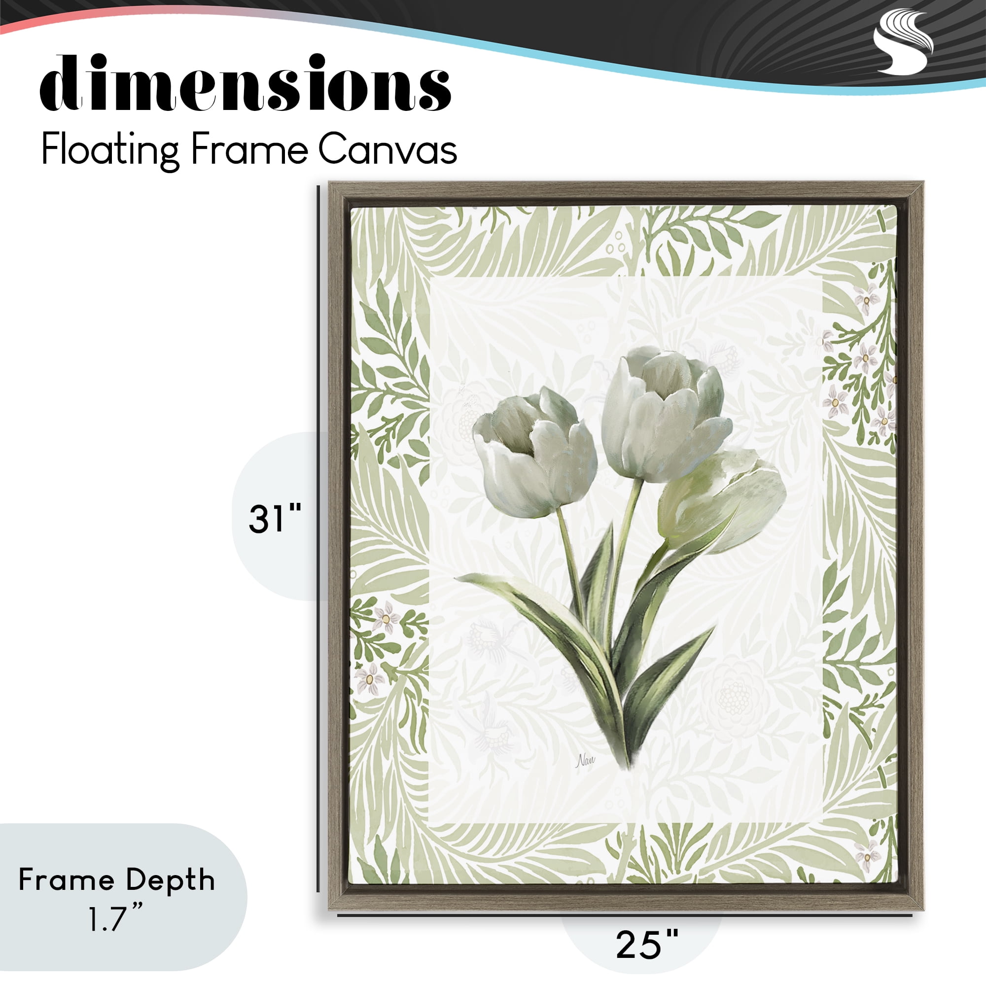 Stupell Industries Pale Green Tulip Trio Brown Framed Floater Canvas Wall Art, design by Nan