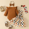 thumbnail image 5 of Gunia Thanksgiving Baby Girl Boy Outfit Long Sleeve Ribbed Romper Bodysuit Plaid Suspender Skirts Girls Outfits,Brown 9-12 Months, 5 of 8