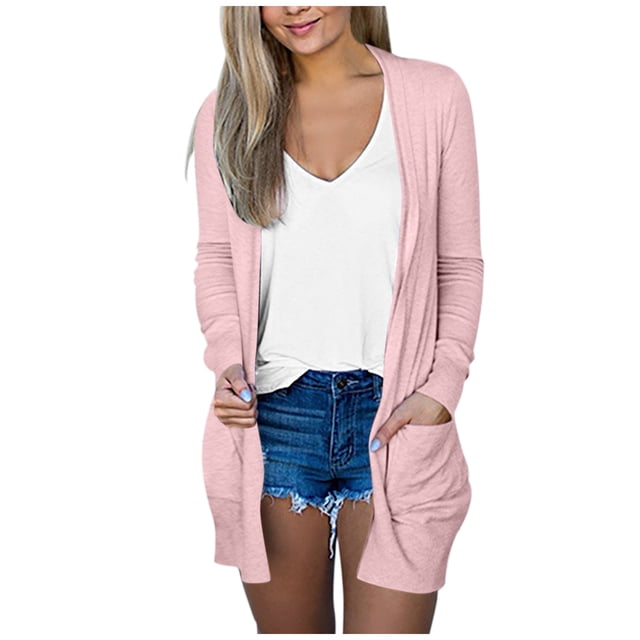 Manteau pour Femmes Automne Hiver Couleur Unie Mode Manteau Extérieur Cardigan Mi-Long Chaud Ouvert Manteau Manches Longues Tricoté Trench-Coat Col Rond