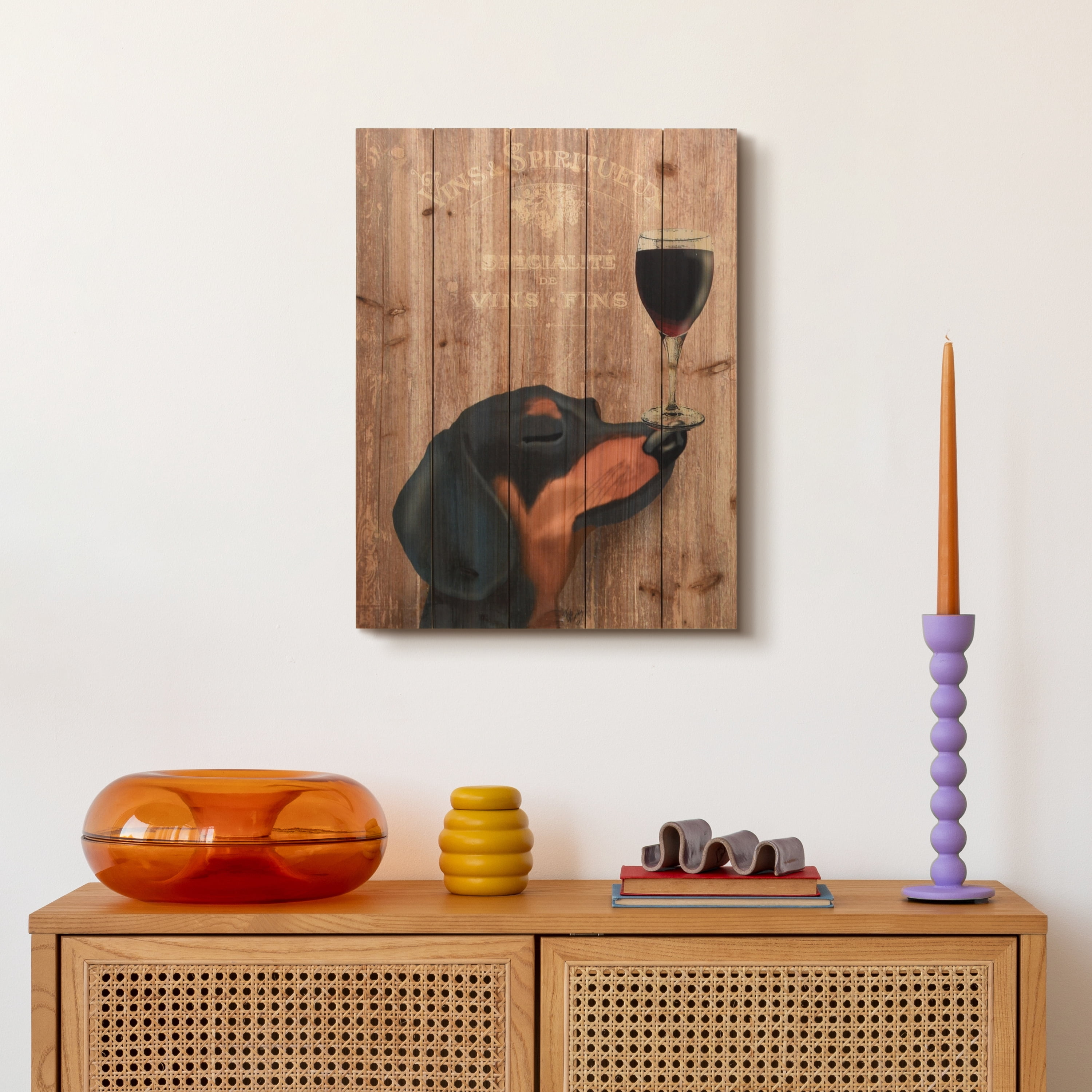 Empire Art Direct Dog Au Vin Dachshund Print on Solid Wood Wall Art, 24" x 18", Ready to Hang