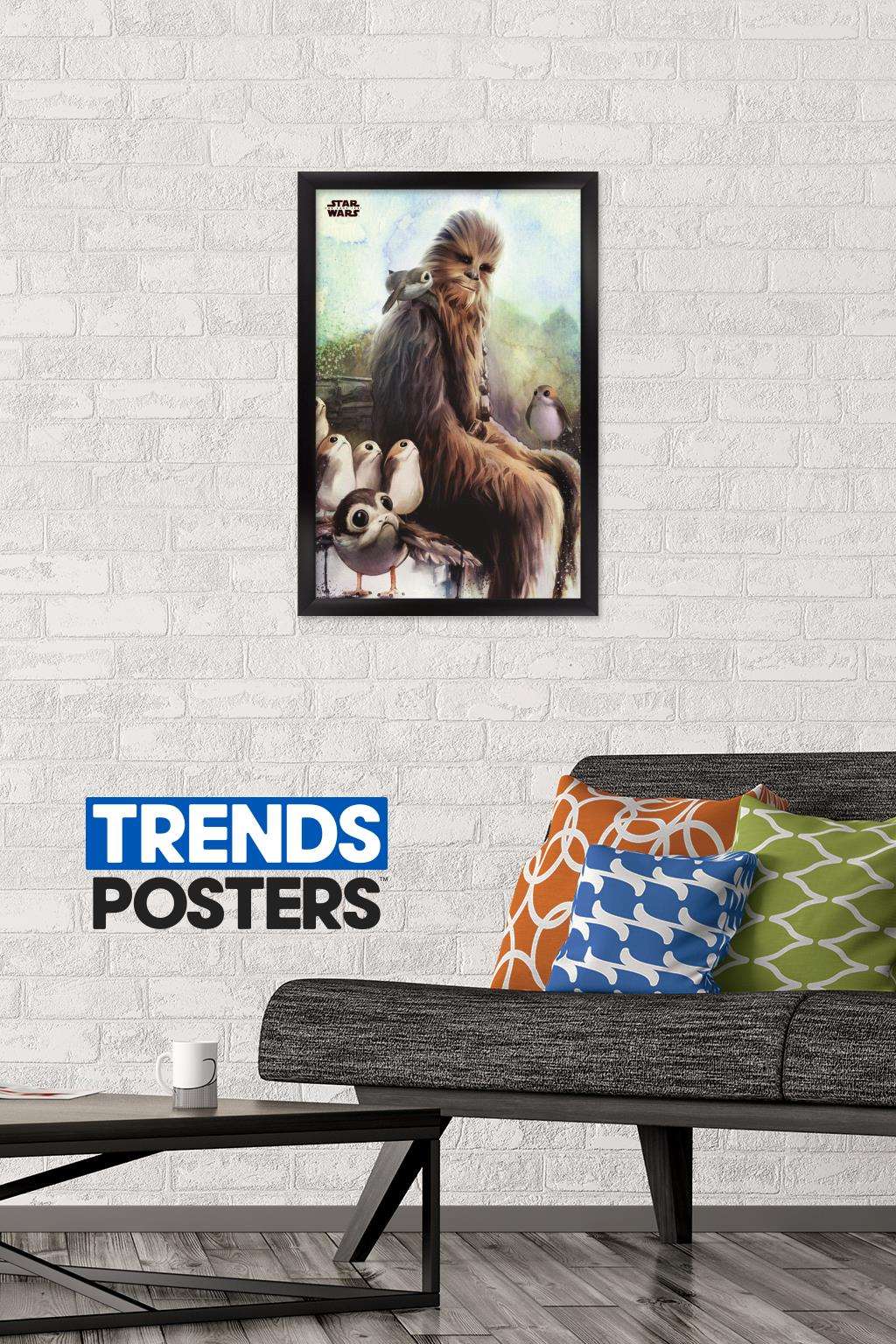 Star Wars: The Last Jedi - Wookiee And Porg Wall Poster, 14.725" x 22.375", Framed
