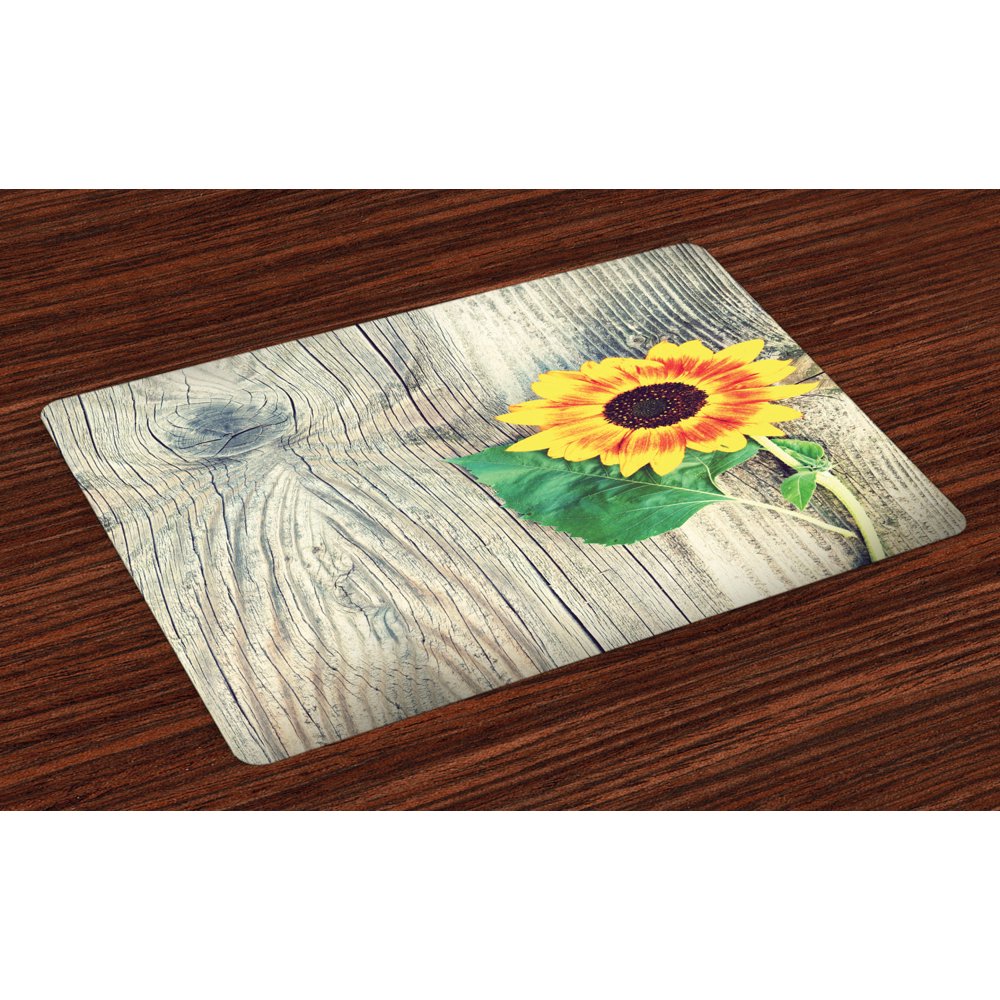 Sunflower Placemats Set of 4 Sunflower on Wooden Old Board Bouquet