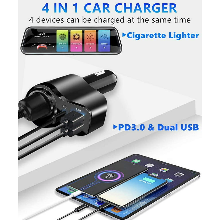 4-in-1 USB C Car Charger - Multi-Port Adapter for iPhone, iPad, Samsung,  and More 