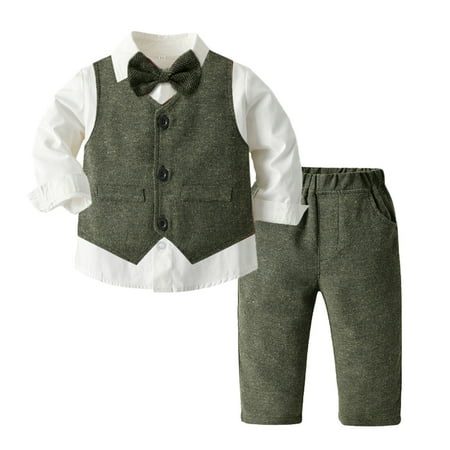 

Toddler Boys Long Sleeve T Shirt Tops Vest Coat Pants Child Kids Gentleman Outfits Baby Clothes