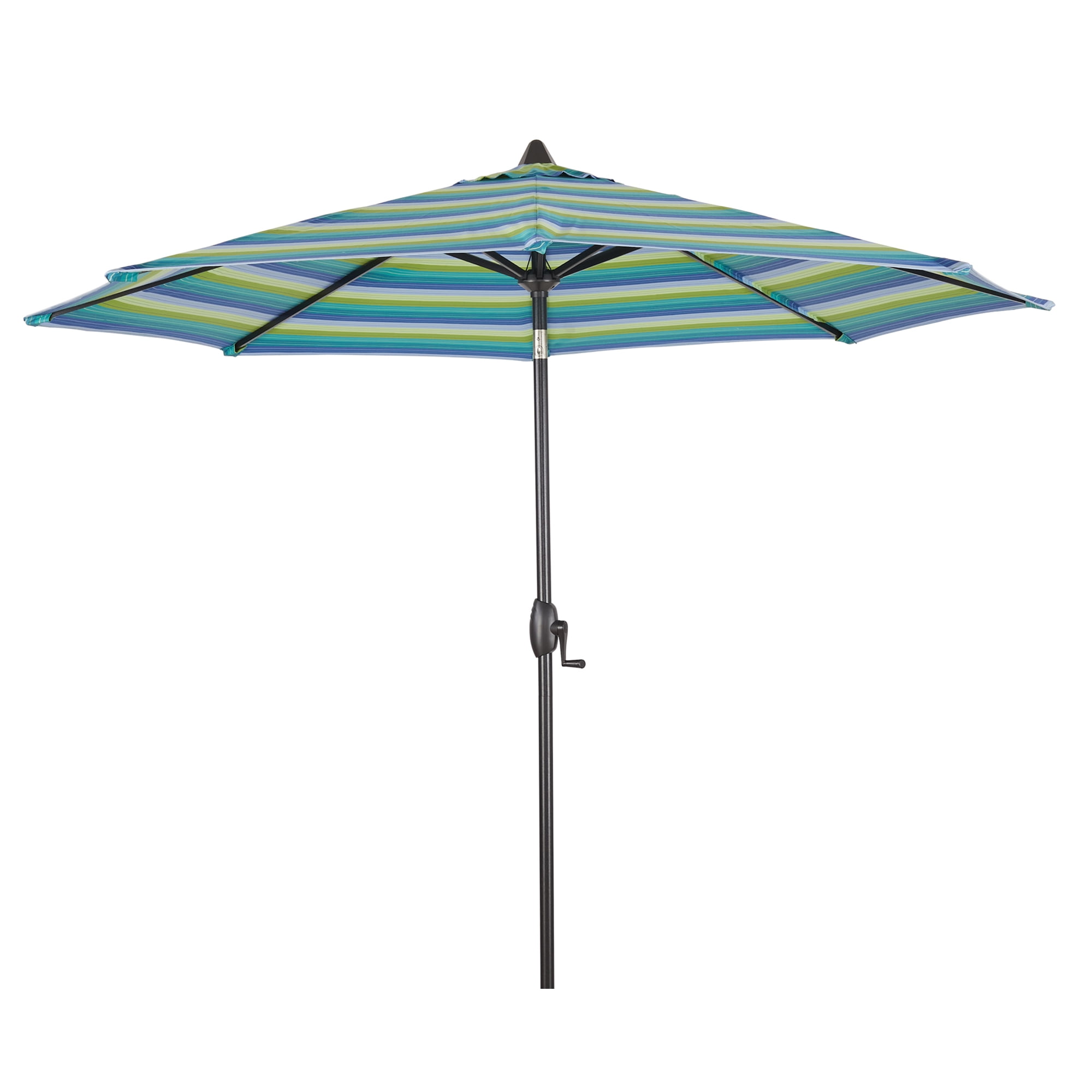 Iwicker 9Ft Patio Umbrella Sunbrella Outdoor Aluminum Market Umbrella with Crank and Push Button Tilt, Green Stripe
