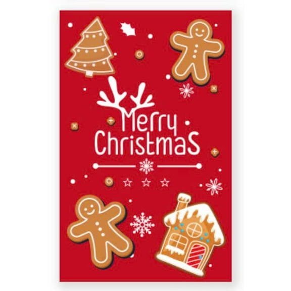Merry Christmas Card – Festive Holiday Design with Gingerbread, Christmas Tree, and Snowflakes – Blank Inside with Envelope – Perfect Seasonal Greeting for Family and Friends