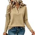 thumbnail image 2 of VBVC Women's Long Sleeve Collared Shirt , Ladies' Basic Button Down Pullover Blouse , Casual V Neck Work Tunic Top For Women, *Khaki , XX-Large, 2 of 8