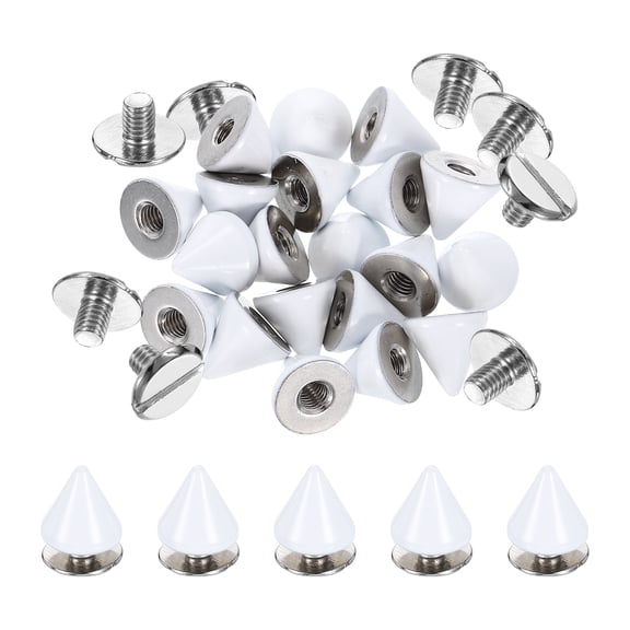 20Set Spikes and Studs Kit, 7.5 x 8mm Cone Spikes Punk Rock Rivets, White