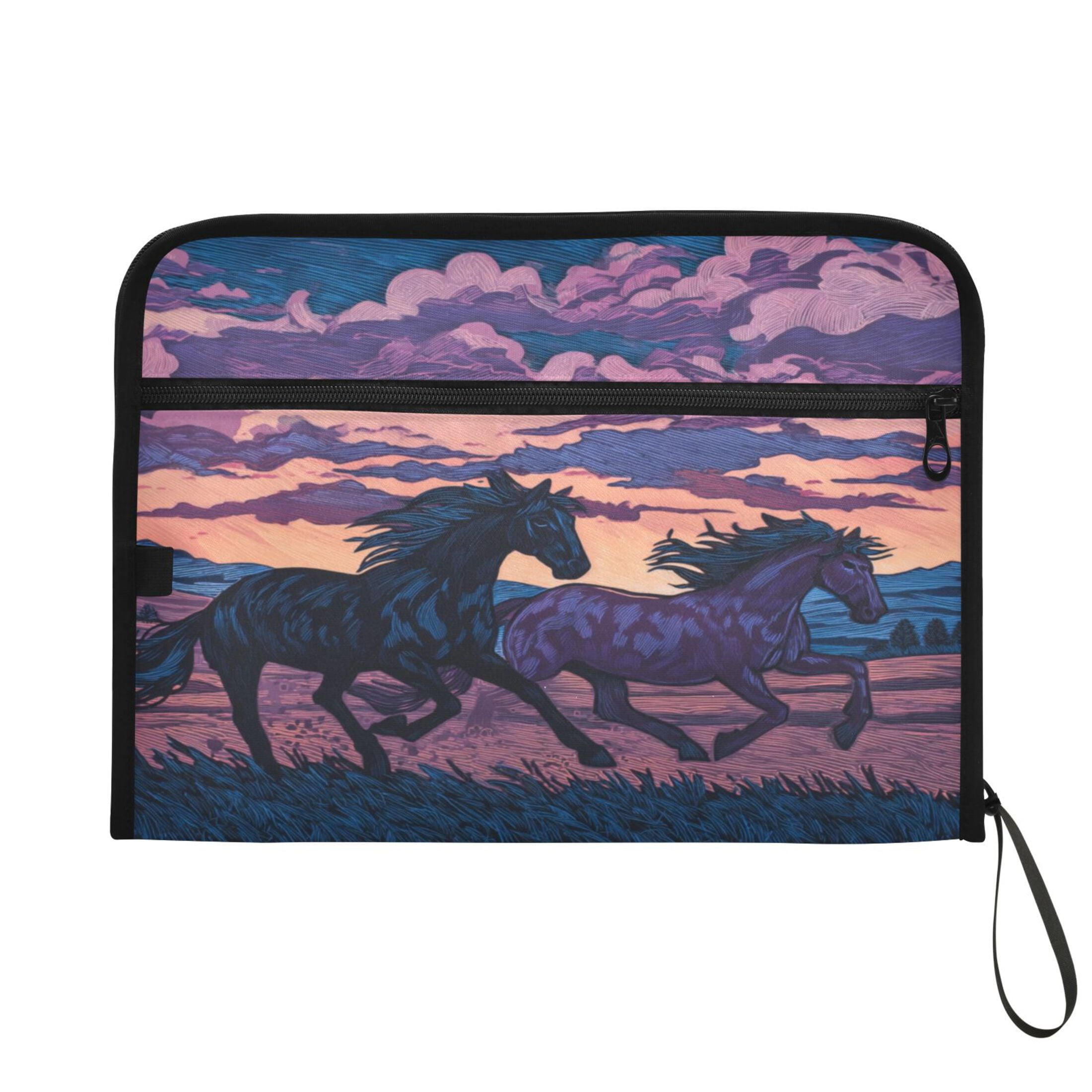 Accordion File Organizer with Zip Closure 13 Pockets Expanding File Folder Letter A4 Paper Document Organizer for Home Office Wild Horses Running