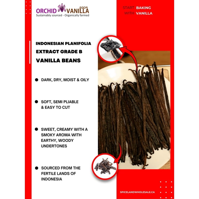 Indonesian Extract Grade Vanilla Beans Grade B - 5 oz for Homemade Vanilla Extract