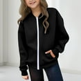 thumbnail image 2 of Children's Girls Full Zip Sweatshirts Casual Loose Solid Color Sports Jackets Sweatshirt Long Sleeved Lightweight Outerwear Black 9 Years, 2 of 9